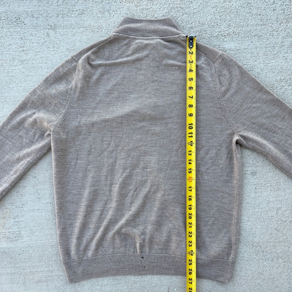 Trenery Jumper Mens Large Beige Wool 1/4 Zip Knit Sweater Long Sleeve Ribbed - Picture 5 of 8